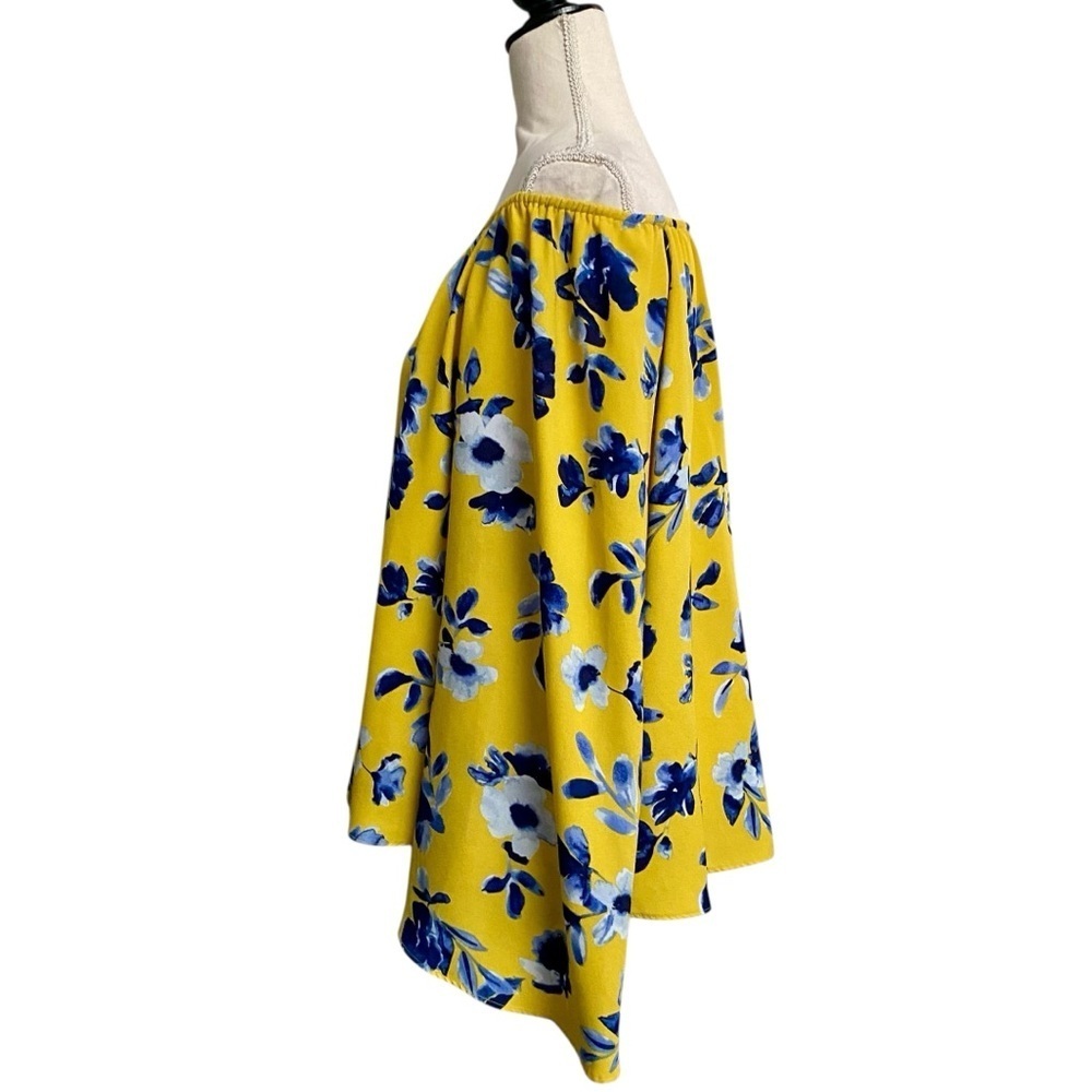 Elizabeth & James Floral Off Shoulder Blouse M Yellow Blue Bell Sleeve Boho Top - Picture 7 of 15